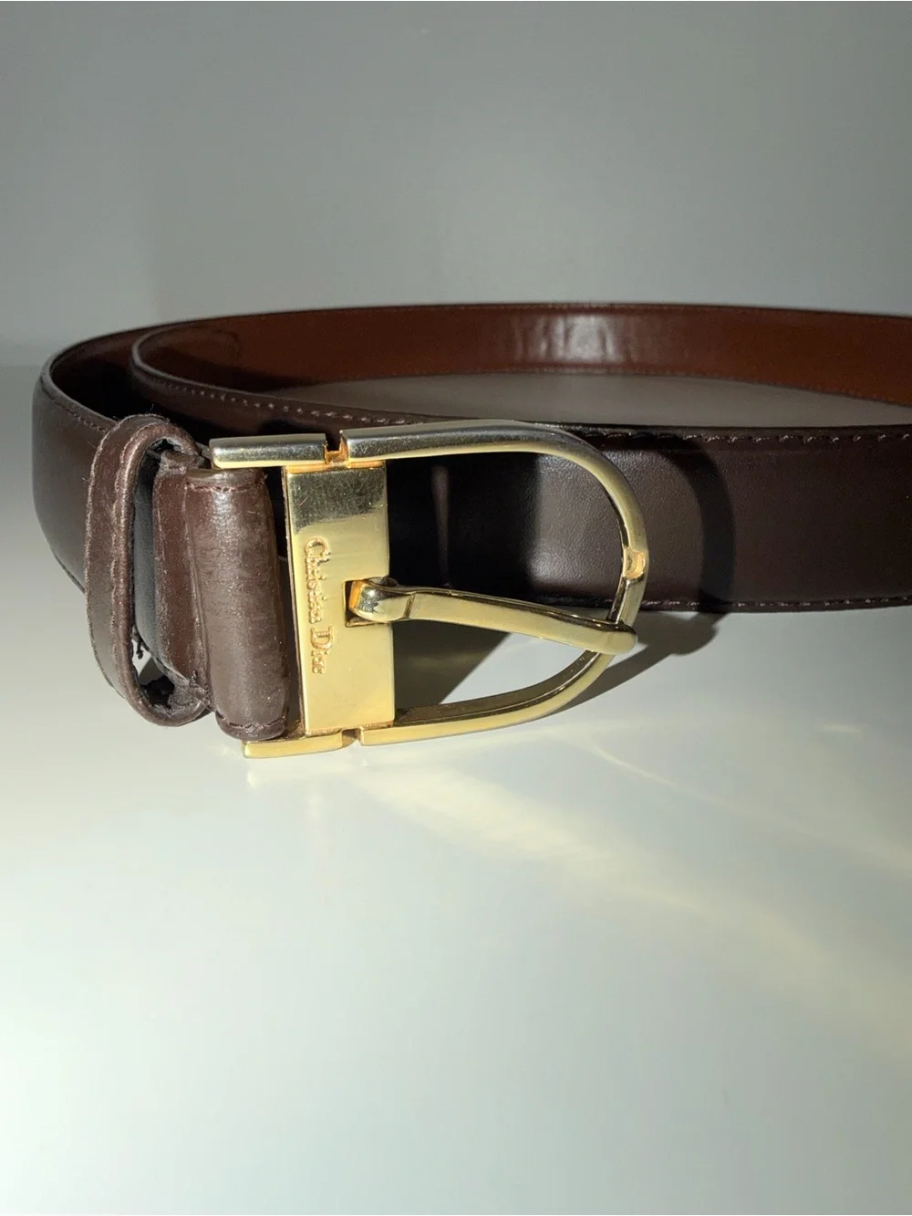 Vintage Signed Christian Dior Brown Split Leather Men’s Belt, Sz 38